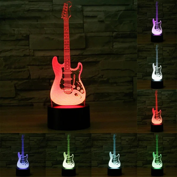 7 Farbig wechselnde kreative visuelle Stereolampe Schreibtischlampe Nachtlicht, E-Gitarrenform