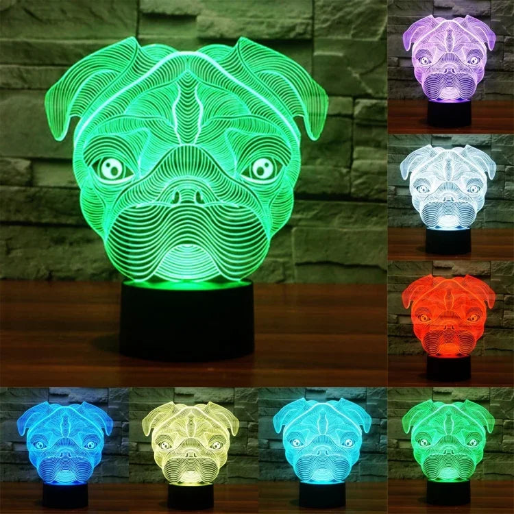 7 Farben Verfärbung Kreative Visuelle Stereo-Lampe Schreibtischlampe Nachtlicht, Hundeform