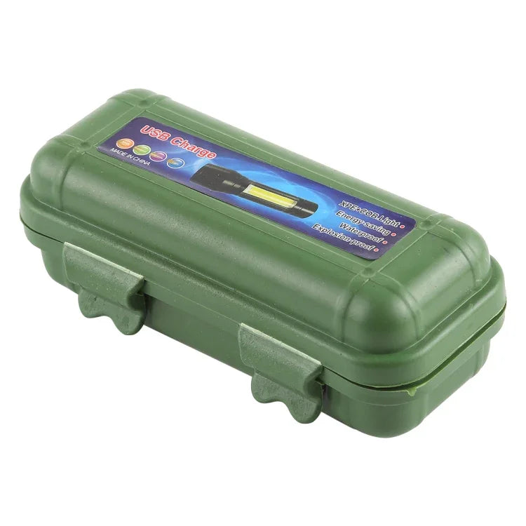 A2 USB-Ladefähige, wasserdichte Zoom-Taschenlampe mit XPE + COB, 3 Modi & Aufbewahrungsbox, A2