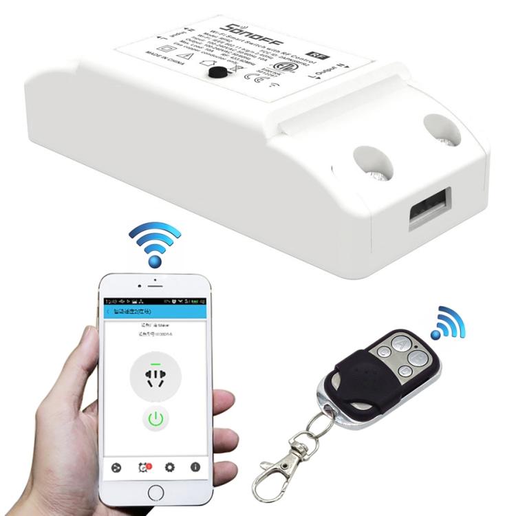 Sonoff 433MHz DIY WiFi intelligentes kabelloses Fernbedienungs-Timermodul Leistungsschalter mit 4-Tasten-Fernbedienung für Smart Home, unterstützt iOS und Android, 433MHz mit Fernbedienung