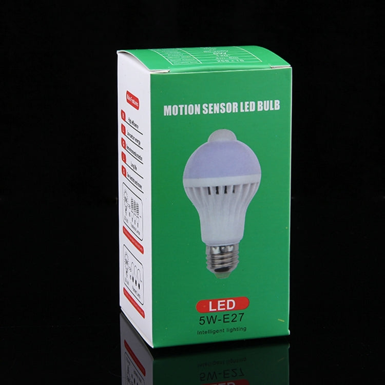E27 5W 12 LEDs SMD 5730 300LM Infrarot-Bewegungssensor-LED-Glühbirne, Sensorabstand: 4-6m, AC 220V, E27 5W Weißlicht, E27 5W Warmweiß