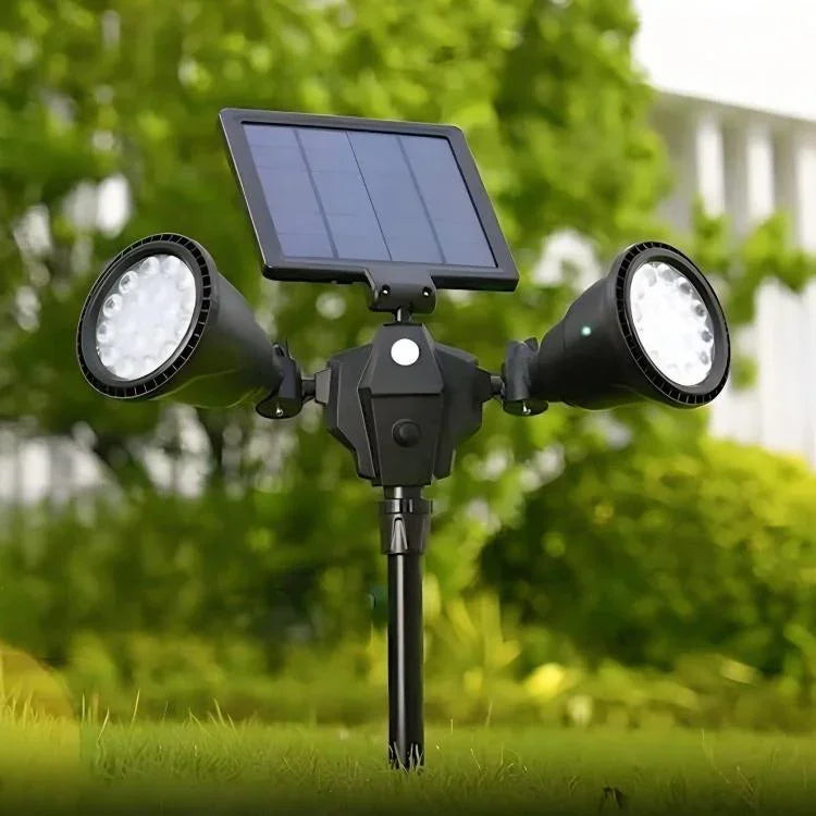 Solarbetriebener Roboter-LED-Strahler, doppelköpfiges intelligentes Sensorlicht für den Außenbereich, Rasen