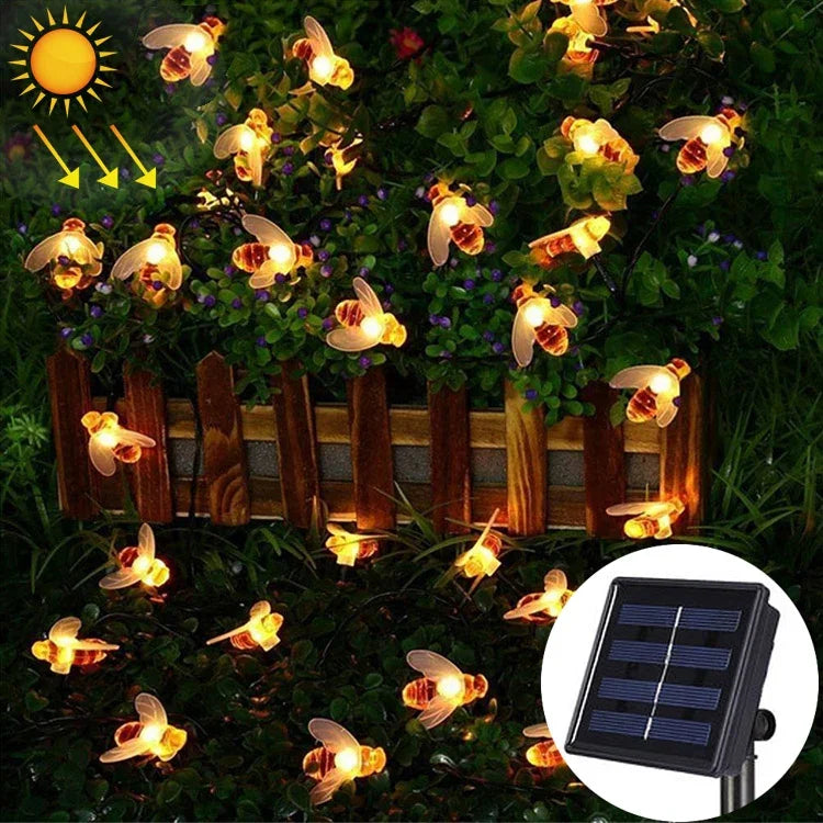 6,5 m 30 LEDs Bienen-Solar-Lichterkette warmweiß, für den Außenbereich, Garten-Dekoration, mit 100 mA / 1,2 V Solarpanel, 30 LEDs