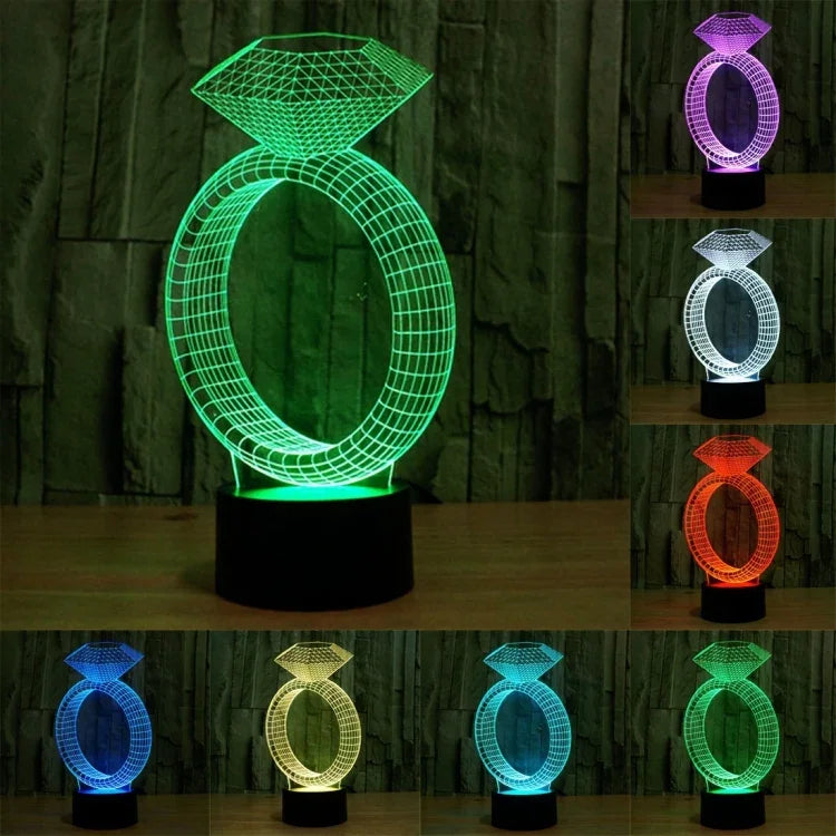 7-Farben-Verfärbung Kreative Visuelle Stereo-Lampe Schreibtischlampe Nachtlicht, Diamantring-Stil