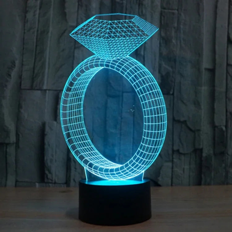 7-Farben-Verfärbung Kreative Visuelle Stereo-Lampe Schreibtischlampe Nachtlicht, Diamantring-Stil