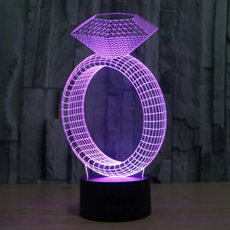 7-Farben-Verfärbung Kreative Visuelle Stereo-Lampe Schreibtischlampe Nachtlicht, Diamantring-Stil