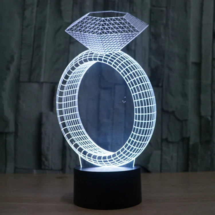 7-Farben-Verfärbung Kreative Visuelle Stereo-Lampe Schreibtischlampe Nachtlicht, Diamantring-Stil