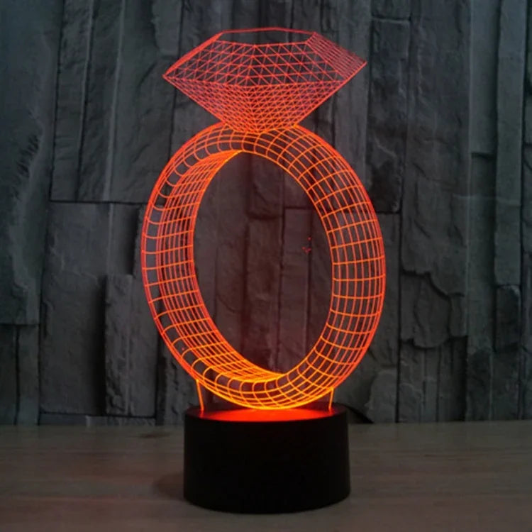 7-Farben-Verfärbung Kreative Visuelle Stereo-Lampe Schreibtischlampe Nachtlicht, Diamantring-Stil