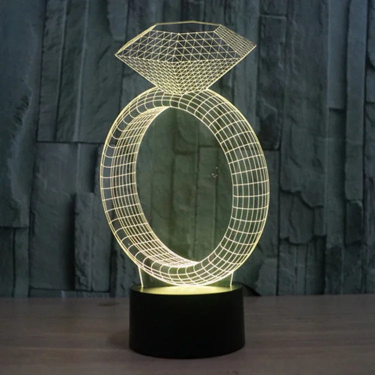7-Farben-Verfärbung Kreative Visuelle Stereo-Lampe Schreibtischlampe Nachtlicht, Diamantring-Stil