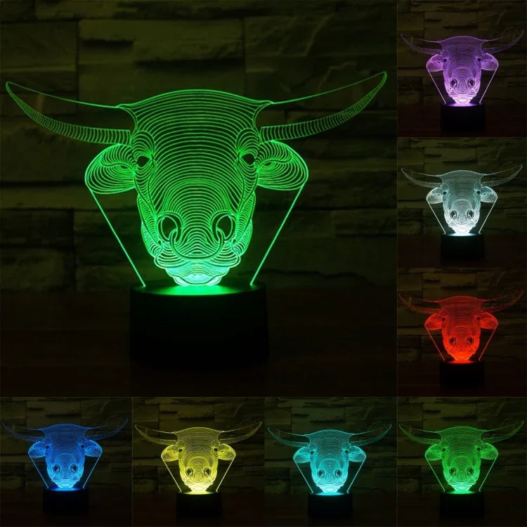 7 Farben Verfärbung Kreative Visuelle Stereo Lampe Schreibtischlampe Nachtlicht, Kuh-Stil