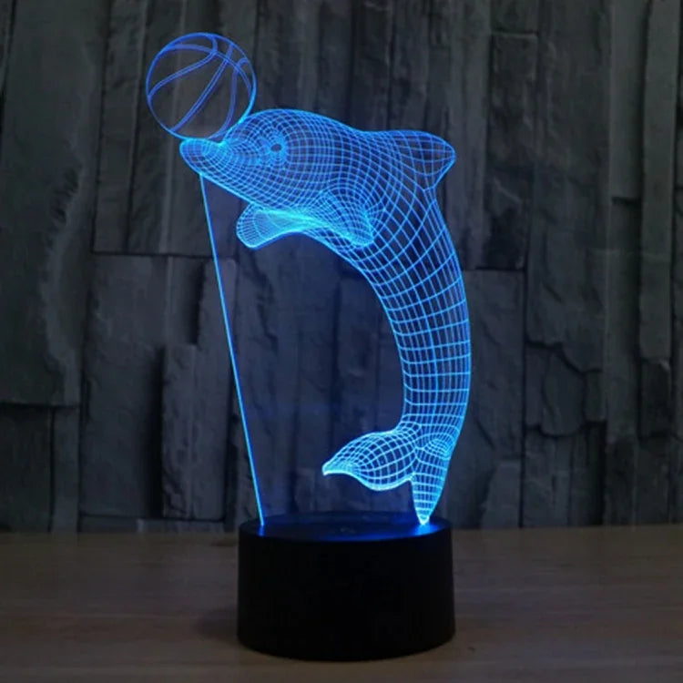 7-farbige Verfärbung Kreative visuelle Stereo-Schreibtischlampe Nachtlicht, Delfin köpft Ball-Stil