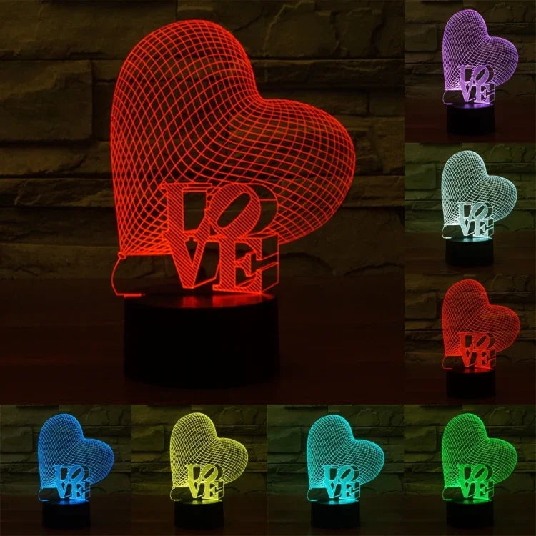 7 Farbige Verfärbung Kreative Visuelle Stereo Lampe Schreibtischlampe Nachtlicht, Herz- und LOVE-Stil