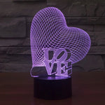 7 Farbige Verfärbung Kreative Visuelle Stereo Lampe Schreibtischlampe Nachtlicht, Herz- und LOVE-Stil