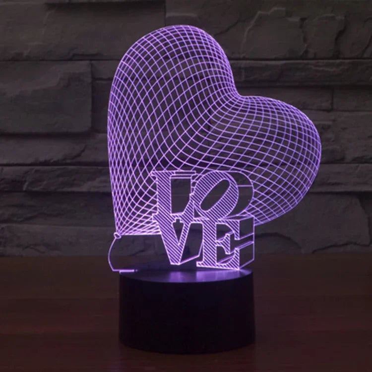 7 Farbige Verfärbung Kreative Visuelle Stereo Lampe Schreibtischlampe Nachtlicht, Herz- und LOVE-Stil
