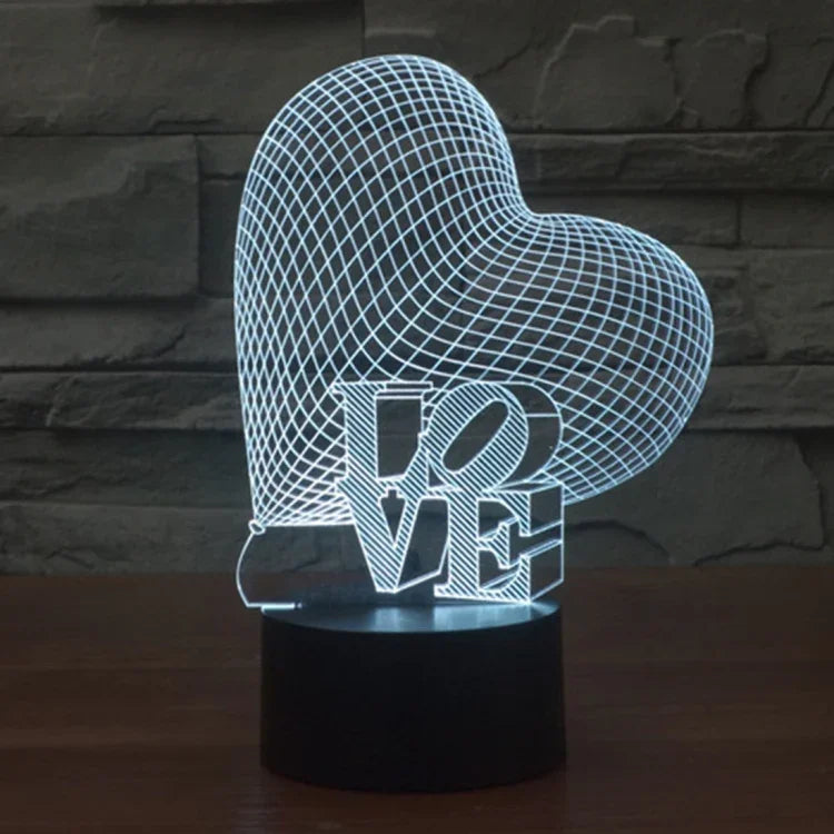 7 Farbige Verfärbung Kreative Visuelle Stereo Lampe Schreibtischlampe Nachtlicht, Herz- und LOVE-Stil