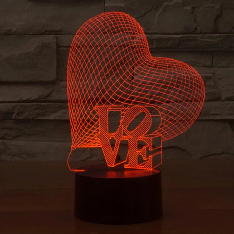 7 Farbige Verfärbung Kreative Visuelle Stereo Lampe Schreibtischlampe Nachtlicht, Herz- und LOVE-Stil