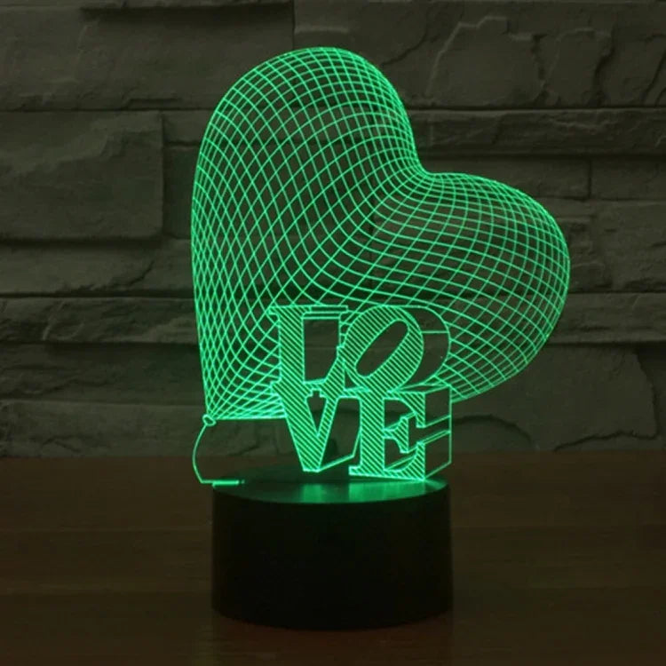 7 Farbige Verfärbung Kreative Visuelle Stereo Lampe Schreibtischlampe Nachtlicht, Herz- und LOVE-Stil