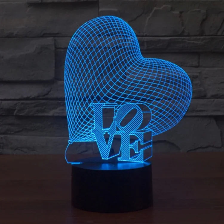 7 Farbige Verfärbung Kreative Visuelle Stereo Lampe Schreibtischlampe Nachtlicht, Herz- und LOVE-Stil