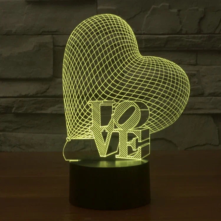 7 Farbige Verfärbung Kreative Visuelle Stereo Lampe Schreibtischlampe Nachtlicht, Herz- und LOVE-Stil