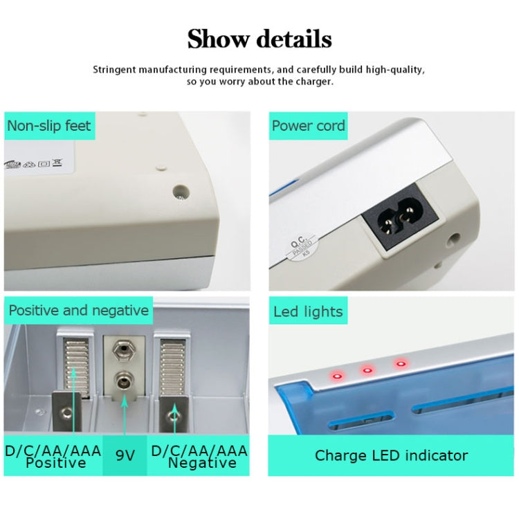 AC 100-240V 4-Schacht-Batterieladegerät für AA & AAA & C / D Batterien, EU-Stecker