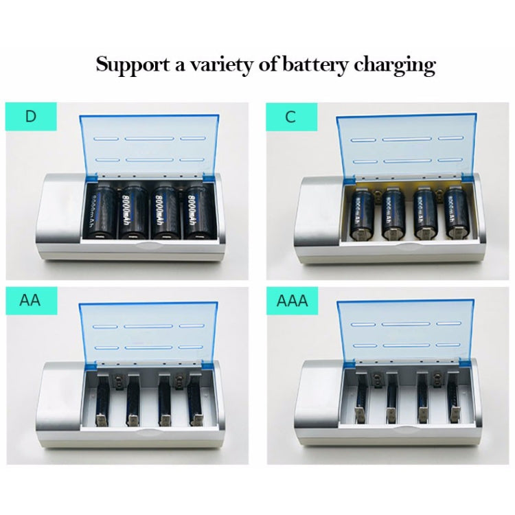 AC 100-240V 4-Schacht-Batterieladegerät für AA & AAA & C / D Batterien, EU-Stecker