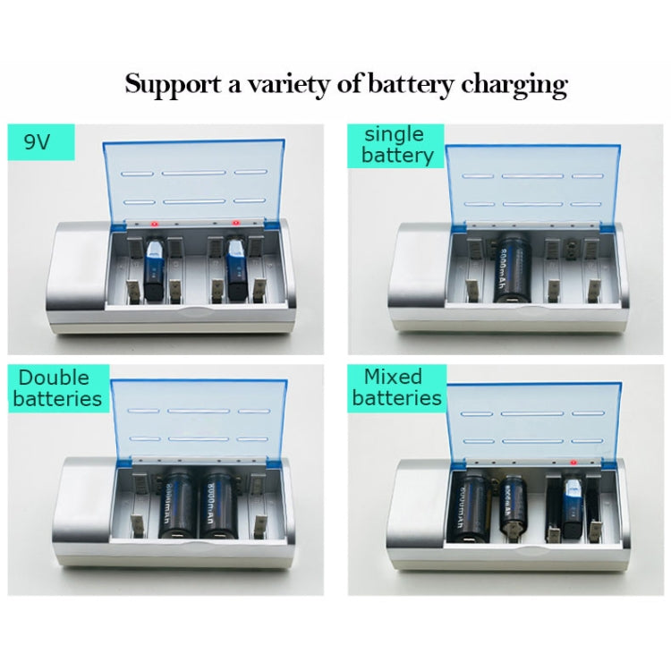 AC 100-240V 4-Schacht-Batterieladegerät für AA & AAA & C / D Batterien, US-Stecker