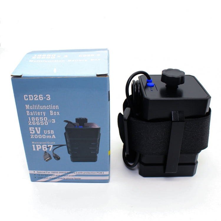 3 Sektionen 18650/26650 IPX7 Wasserdichte Akku-Box mit 12v Rundstecker & 5v USB-Anschluss Ausgangsspannung Ohne Akku, 12v