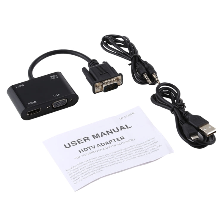 2 in 1 VGA zu HDMI + VGA 15-Pin HDTV Adapter Konverter mit Audio