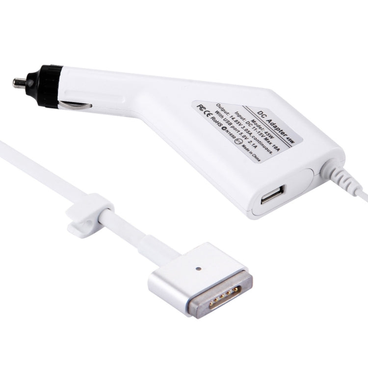45W 14,85V 3,05A 5-Pin T-Stil MagSafe 2 Auto-Ladegerät mit 1 USB-Anschluss für Apple Macbook A1466 / A1436 / A1465 / A1435 / MD224 / MD231 / MD761 / MD711, Länge: 1,7m, 45W 14,85V 3,05A