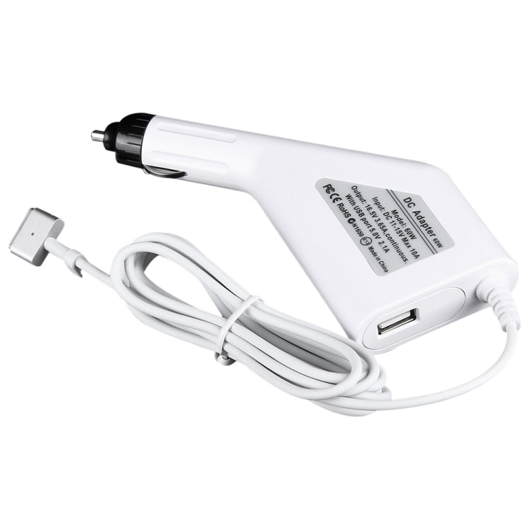 60W 16,5V 3,65A 5-Pin T-Stil MagSafe 2 Auto-Ladegerät mit 1 USB-Anschluss für Apple Macbook A1465 / A1502 / A1435 / MD212 / MD2123 / MD662, Länge: 1,7m