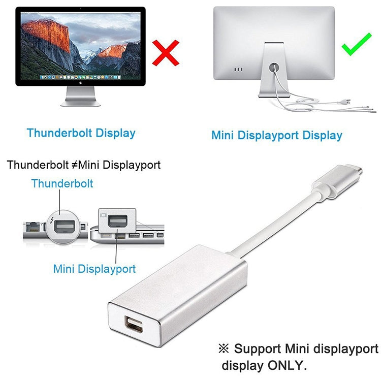 USB-C / Type-C 3.1 Stecker zu Mini DP Buchse HD Konverter, Länge: 12cm, Silber, Gold