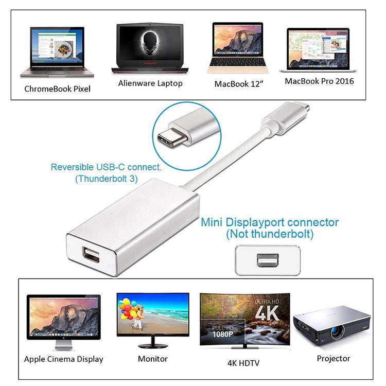 USB-C / Type-C 3.1 Stecker zu Mini DP Buchse HD Konverter, Länge: 12cm, Silber, Gold