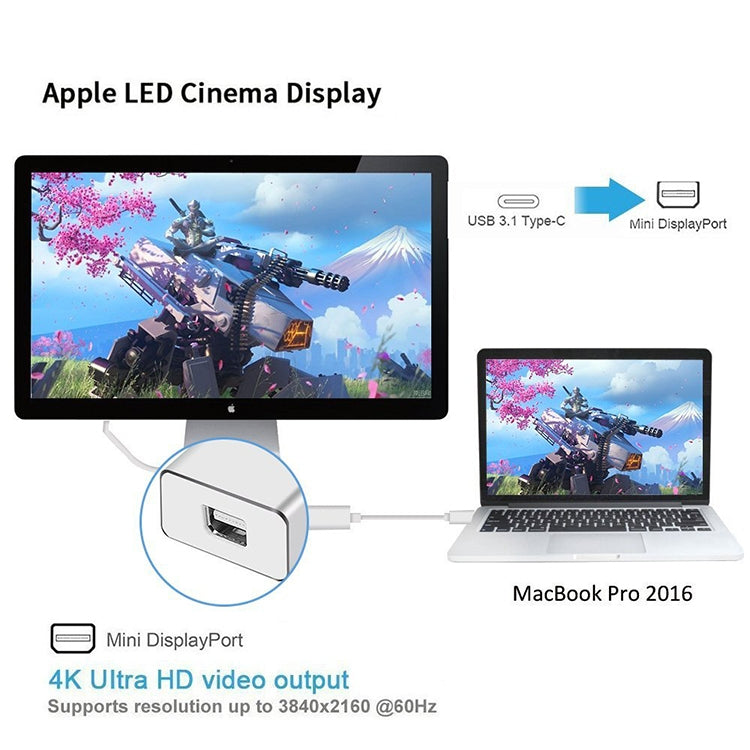 USB-C / Type-C 3.1 Stecker zu Mini DP Buchse HD Konverter, Länge: 12cm, Silber, Gold