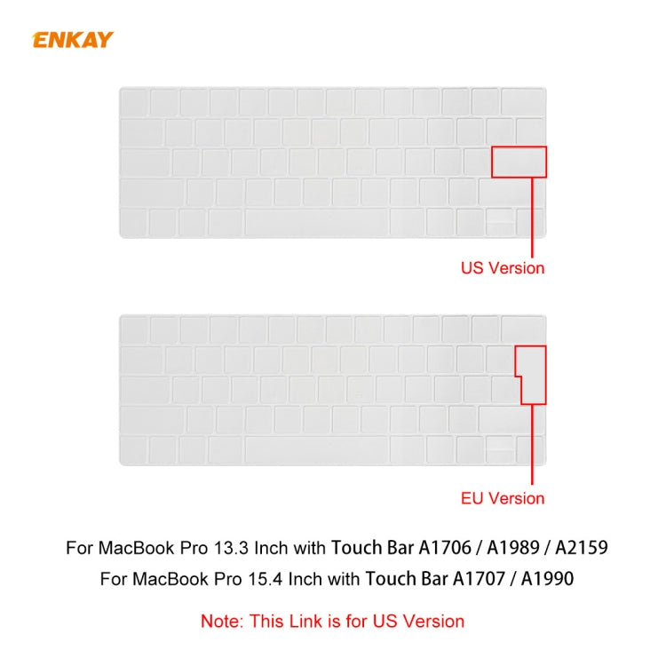ENKAY TPU Tastaturschutz für MacBook Pro 13,3 Zoll A1706 / A1989 / A2159 & Pro 15,4 Zoll A1707 / A1990 (mit Touch Bar), US-Version