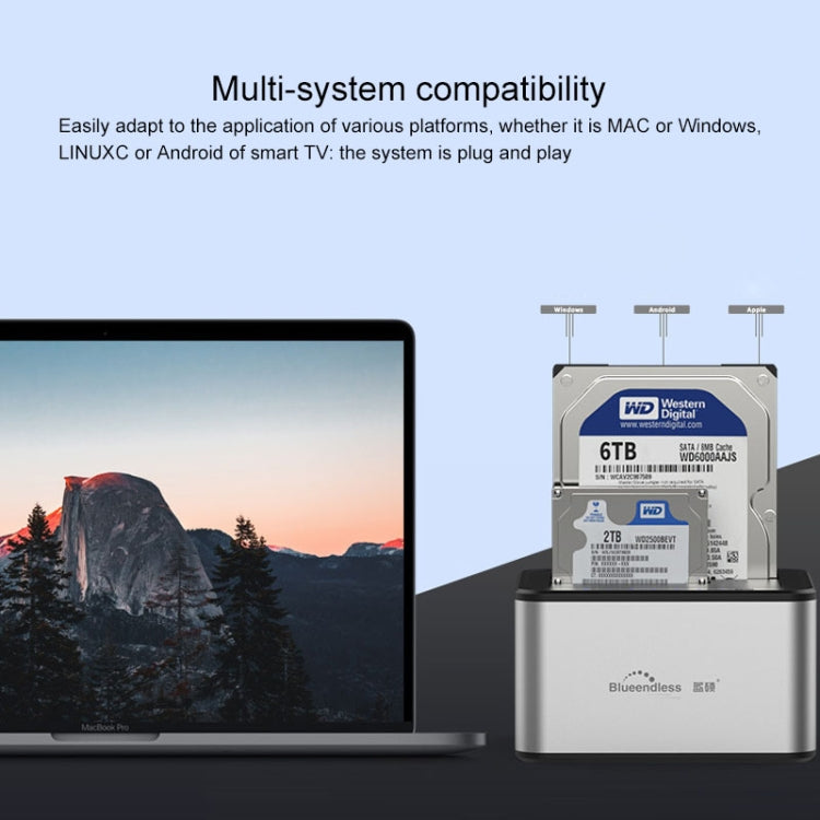 Blueendless 2,5 / 3,5 Zoll SATA USB 3.0 2-Bay Offline-Kopier-Festplatten-Dock