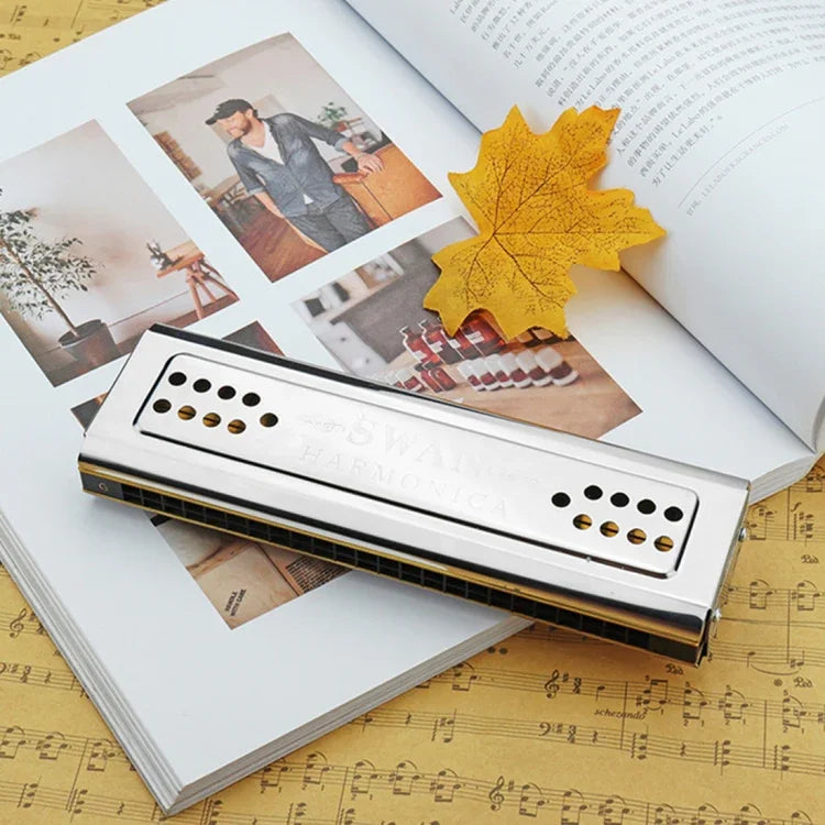 Swan SW24-12A 24-Loch Doppelseitige Mundharmonika Anfänger Polyphonie Box Erwachsene Kinder Anfänger Performance, SW24-12A 24-Loch Polyphone Mundharmonika