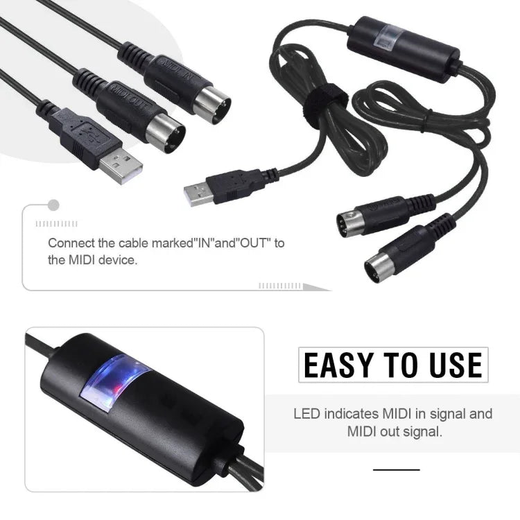 WERSI UM-18 USB-MIDI-Kabel, MidiPort-MIDI-Kabel, E-Piano, elektronisches Schlagzeug, Musikbearbeitungskabel, Länge: 2 m