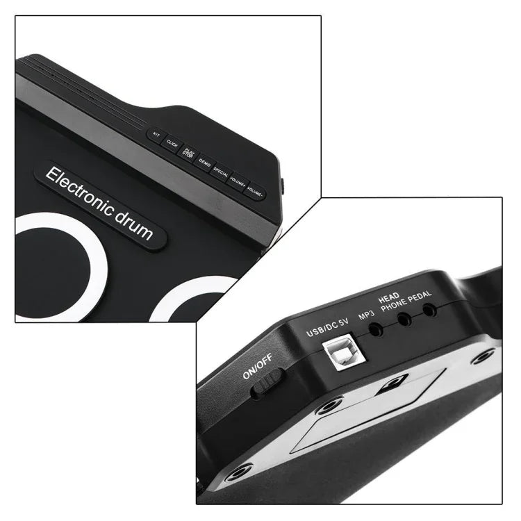 Portable Silicone Hand Roll USB Electronic Drum, Black Icon Version, Electronic Drum Black Icon Version
