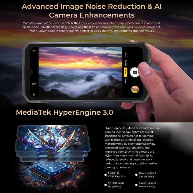 HOTWAV Hyper 7 Rugged Phone, 8 GB + 256 GB, 10800 mAh, 6,6 Zoll, Android 14, MediaTek Dimensity 7050 5G, Netzwerk: 5G, OTG, NFC