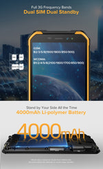IP68/IP69K Wasserdicht Staubdicht Stoßfest, Gesichtserkennung, 4000mAh Akku, 5,0 Zoll Android 9.0 MTK6580A/W Quad Core bis 1,3GHz, Netzwerk: 3G, Armor X6 2GB+16GB