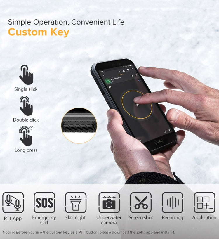 IP68/IP69K Wasserdicht Staubdicht Stoßfest, Gesichtserkennung, 4000mAh Akku, 5,0 Zoll Android 9.0 MTK6580A/W Quad Core bis 1,3GHz, Netzwerk: 3G, Armor X6 2GB+16GB