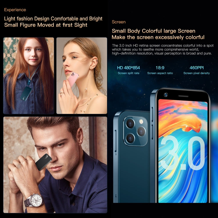3,0-Zoll-Display, Android 10.0, MTK6750 Octa-Core-Prozessor, Bluetooth, WLAN, OTG, 4G-Netzwerk, Dual-SIM, Google Play-Unterstützung, 2 GB + 16 GB Speicher