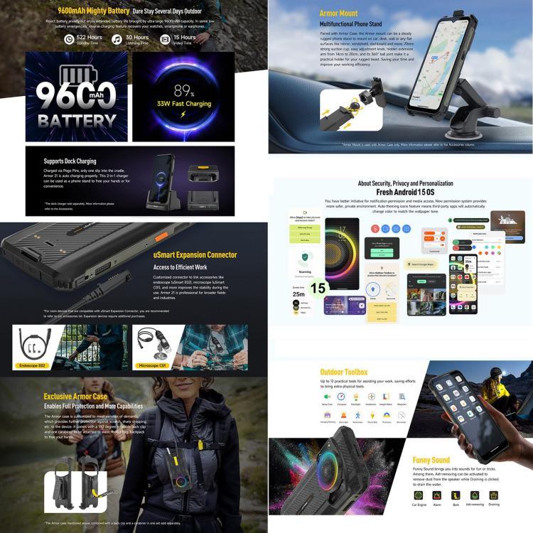 Duale Rückkameras, IP68/IP69K wasserdicht, staubdicht und stoßfest, Gesichtserkennung und Fingerabdrucksensor, 6,58 Zoll Android 13, MediaTek Helio G99 Octa-Core bis zu 2,2 GHz, Netzwerk: 4G, OTG, NFC, globale Version mit Google Play, Armor 21