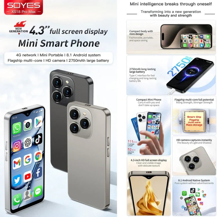 SOYES XS18 Pro Max, 2 GB + 16 GB, Gesichtserkennung, 4,3 Zoll, Android 8.1, MTK6737A Quad-Core-Prozessor, Netzwerk: 4G, OTG, Dual-SIM, XS18 Pro Max