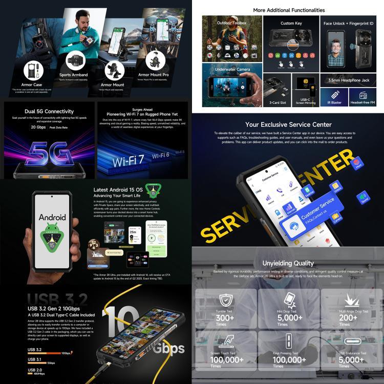 Ulefone Armor 28 Ultra – Robustes Smartphone, 16 GB + 1 TB, Nachtsicht, 10600 mAh Akku, 6,67 Zoll Display, Android 14, MediaTek Dimensity 9300+ Octa-Core-Prozessor, Netzwerk: 5G, NFC, Armor 28 Ultra