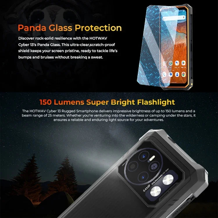 HOTWAV CYBER 13, robustes Smartphone (IP68/IP69K), 8 GB + 128 GB, 10800 mAh Akku, 6,6 Zoll Display, Android 14.0, Unisoc T606 Octa-Core-Prozessor, Netzwerk: 4G, NFC, OTG