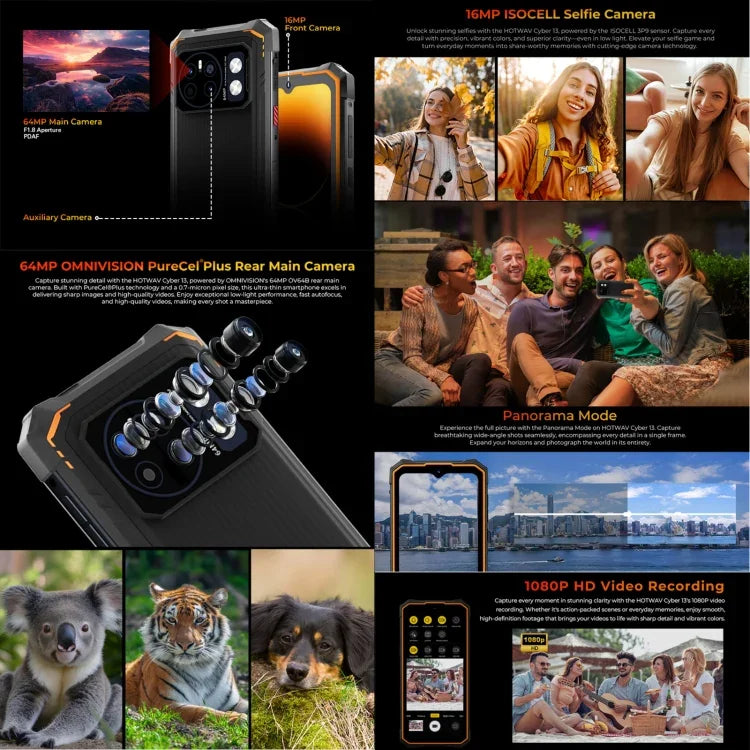 HOTWAV CYBER 13, robustes Smartphone (IP68/IP69K), 8 GB + 128 GB, 10800 mAh Akku, 6,6 Zoll Display, Android 14.0, Unisoc T606 Octa-Core-Prozessor, Netzwerk: 4G, NFC, OTG