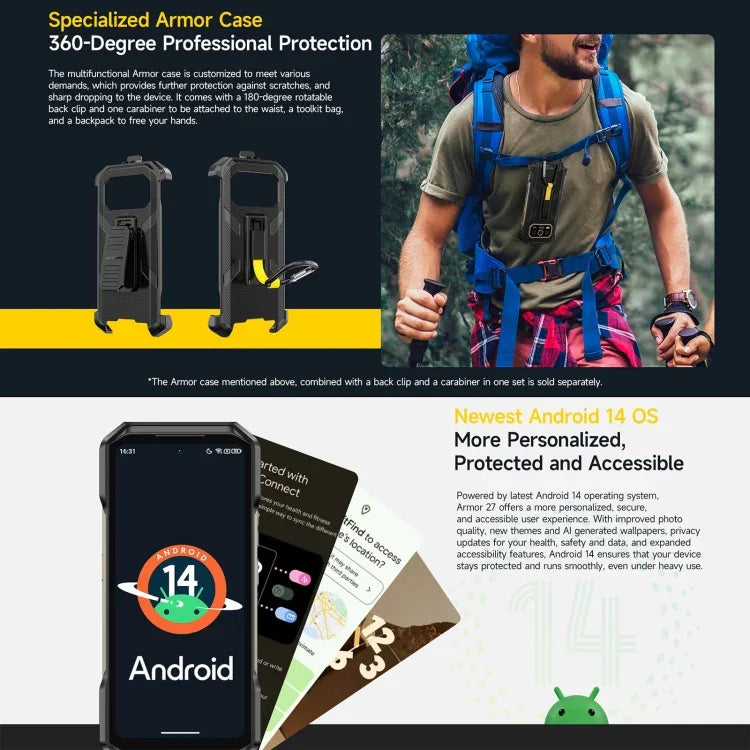 Ulefone Armor 27 Rugged Phone, 12 GB + 256 GB, Nachtsicht, 10600 mAh, 6,78 Zoll, Android 14, MediaTek Helio G99 Octa-Core, Netzwerk: 4G, NFC, OTG, Armor 27