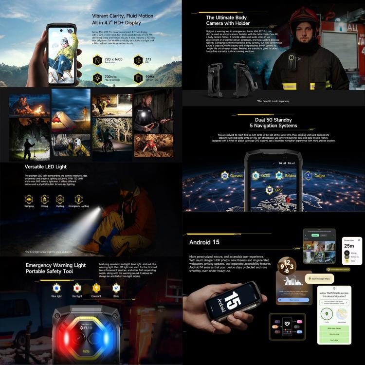 Ulefone Armor Mini 20T Pro, Wärmebildkamera, 8 GB + 256 GB, robustes Smartphone (IP68/IP69K), 4,7-Zoll-Display, Android 14, MediaTek Dimensity 6300 5G Octa-Core-Prozessor, Netzwerk: 5G, NFC, OTG, Armor Mini 20T Pro