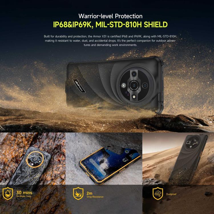 Ulefone Armor X31, 6 GB + 128 GB, Nachtsicht, robustes Smartphone (IP68/IP69K), 6,56 Zoll, Android 14, MediaTek Helio G91 Octa-Core-Prozessor, Netzwerk: 4G, NFC, OTG, Armor X31